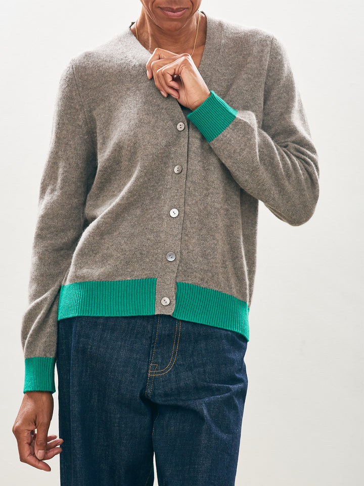 Cashmere Contrast Cardigan in Vapor Emerald