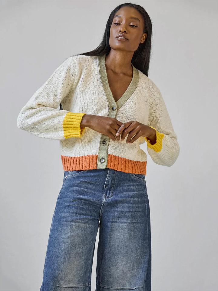 Contrast Trim Cardigan in Ivory Combo