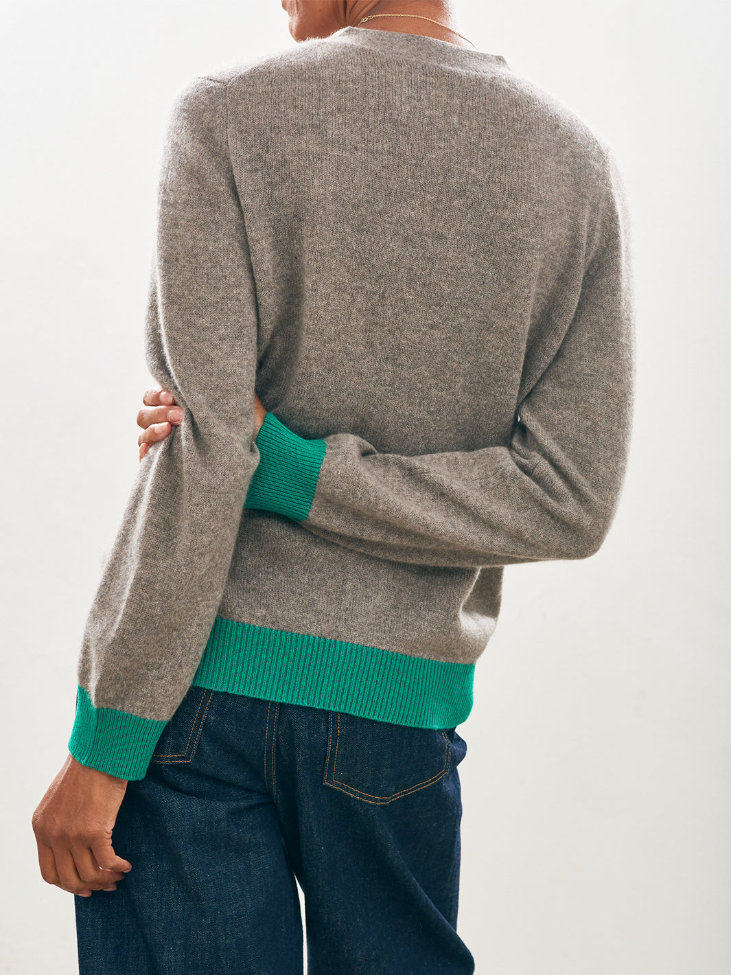 Cashmere Contrast Cardigan in Vapor Emerald