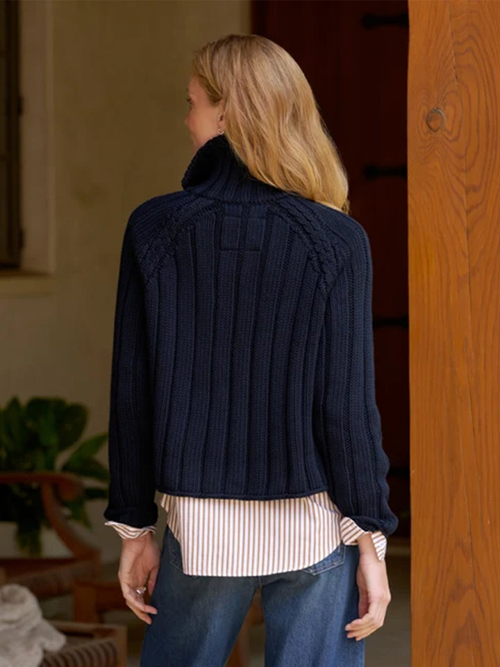Mini Cotswolds Cropped Cable Knit Cardigan in Marine
