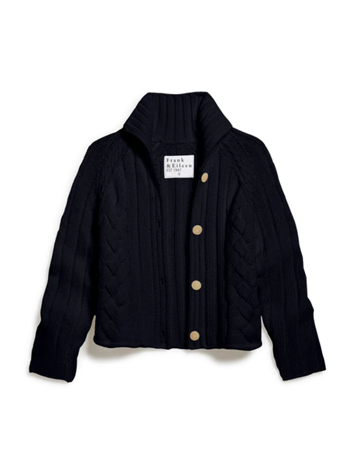 Mini Cotswolds Cropped Cable Knit Cardigan in Marine