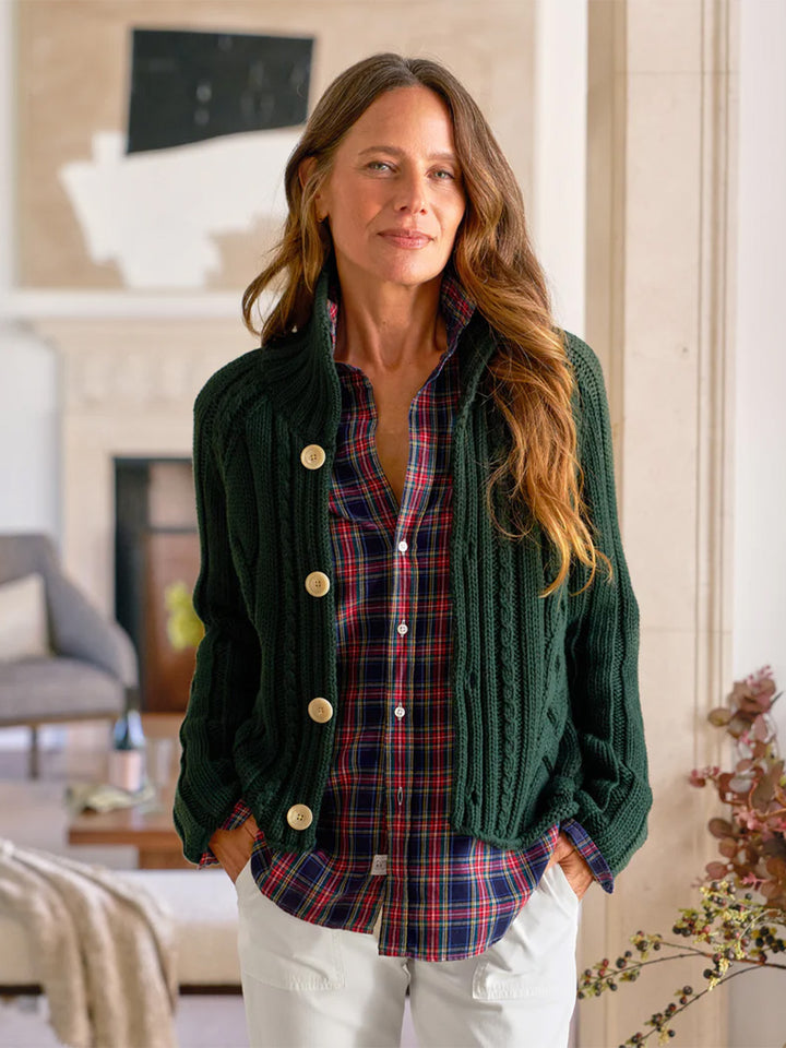 Mini Cotswolds Cropped Cable Cardigan in British Racing Green