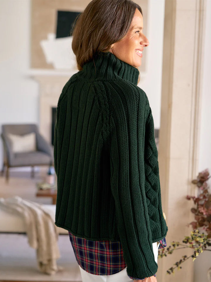 Mini Cotswolds Cropped Cable Cardigan in British Racing Green