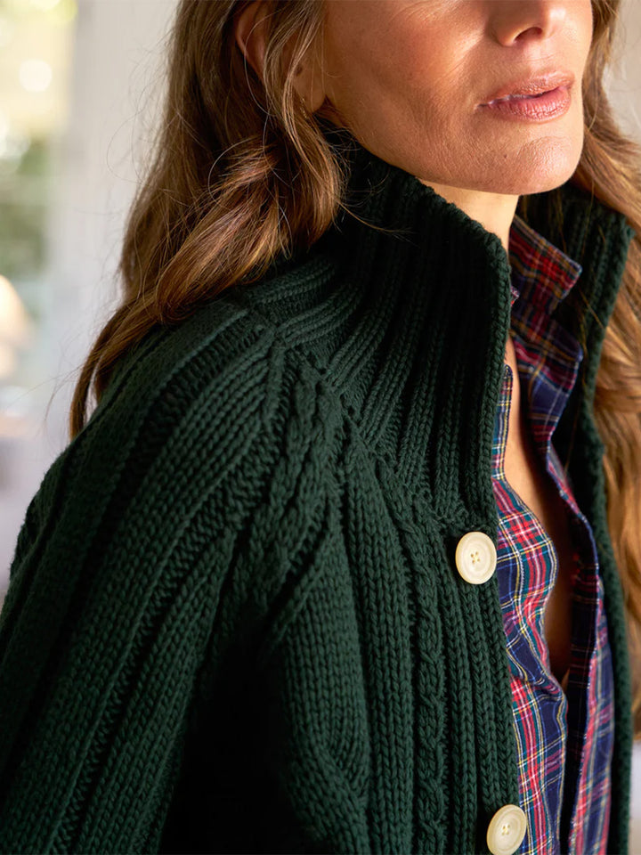 Mini Cotswolds Cropped Cable Cardigan in British Racing Green