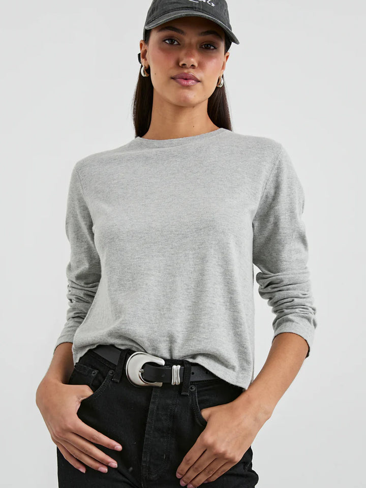 Cotton Cashmere Long Sleeve Top in Heather Grey