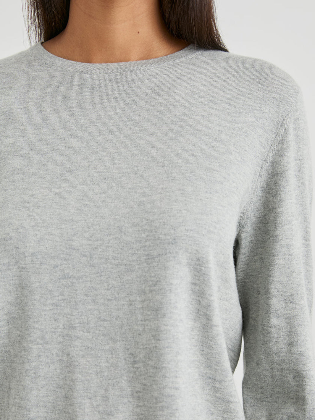 Cotton Cashmere Long Sleeve Top in Heather Grey