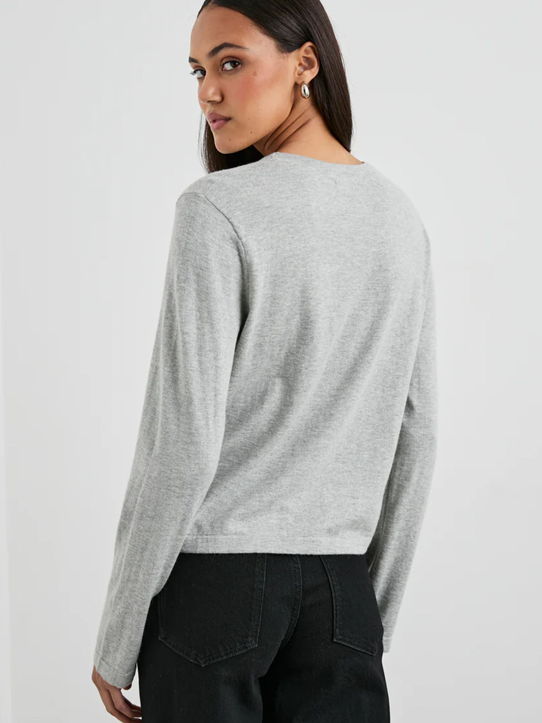 Cotton Cashmere Long Sleeve Top in Heather Grey