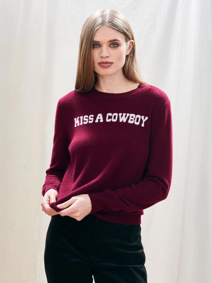 Cashmere Wool Kiss A Cowboy Crew in Burgundy and Cream