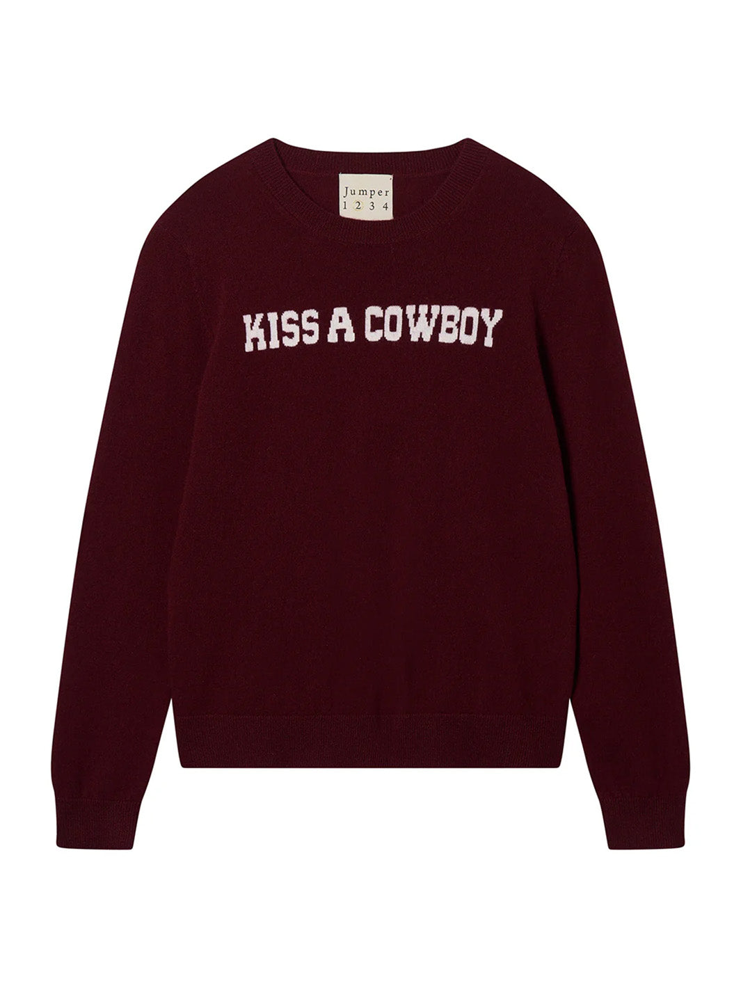 Cashmere Wool Kiss A Cowboy Crew in Burgundy and Cream