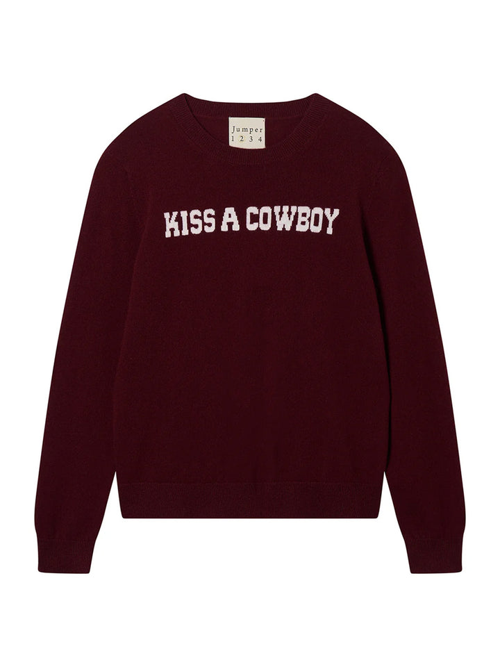 Cashmere Wool Kiss A Cowboy Crew in Burgundy and Cream