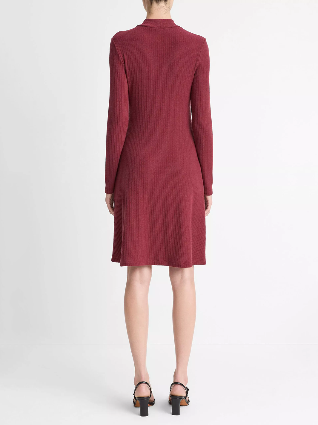 Cozy Rib Mock-Neck Long-Sleeve Dress in Bordeaux