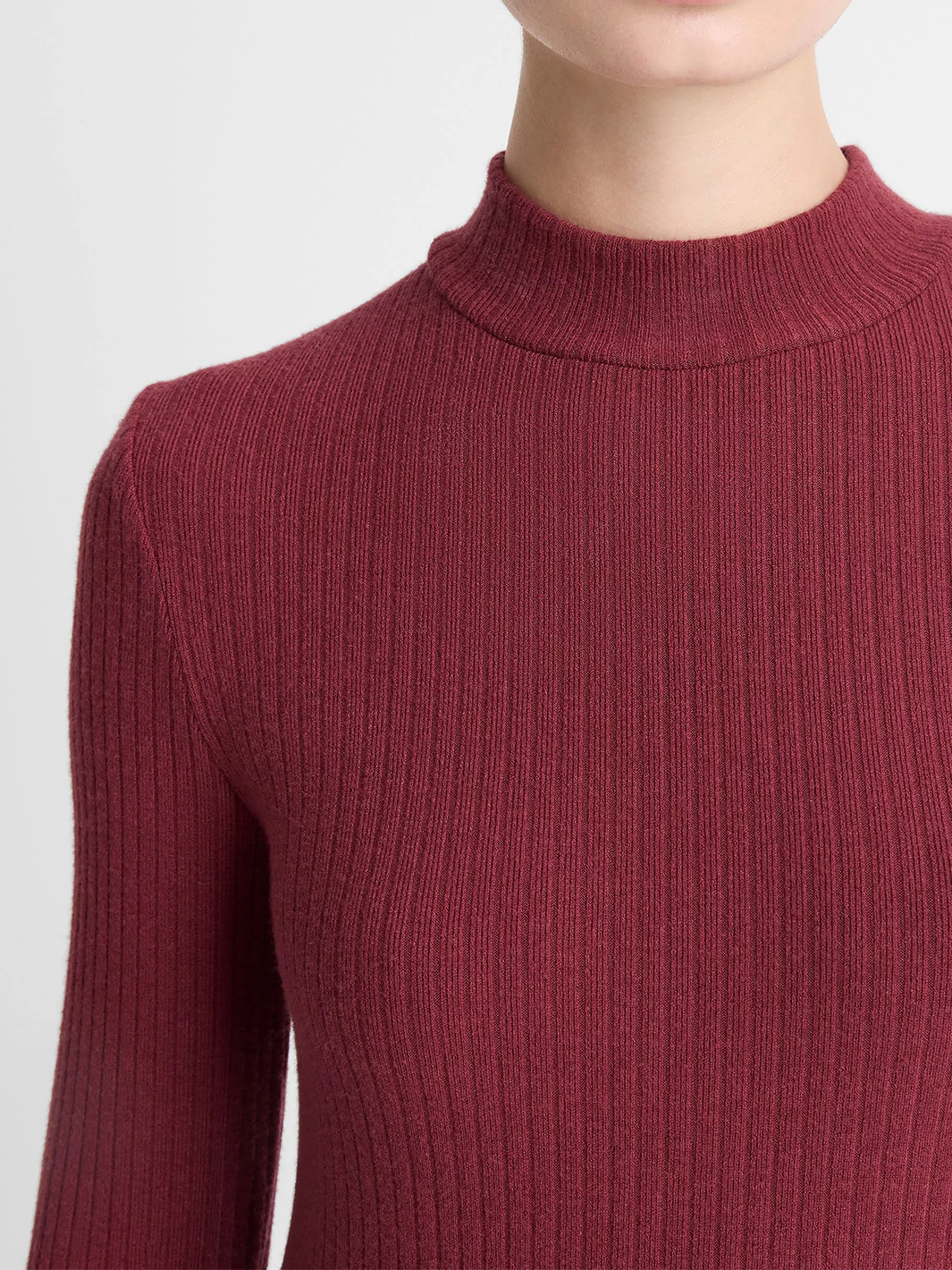 Cozy Rib Mock-Neck Long-Sleeve Dress in Bordeaux
