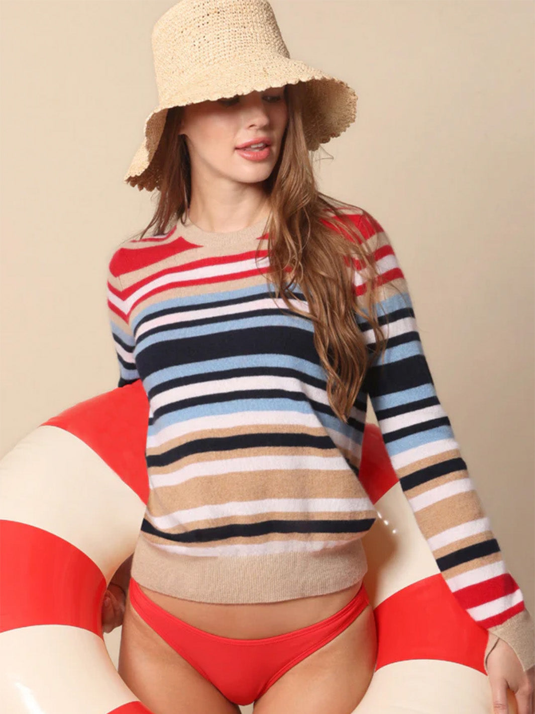 Cashmere Striped Long Sleeve Crew in Multi