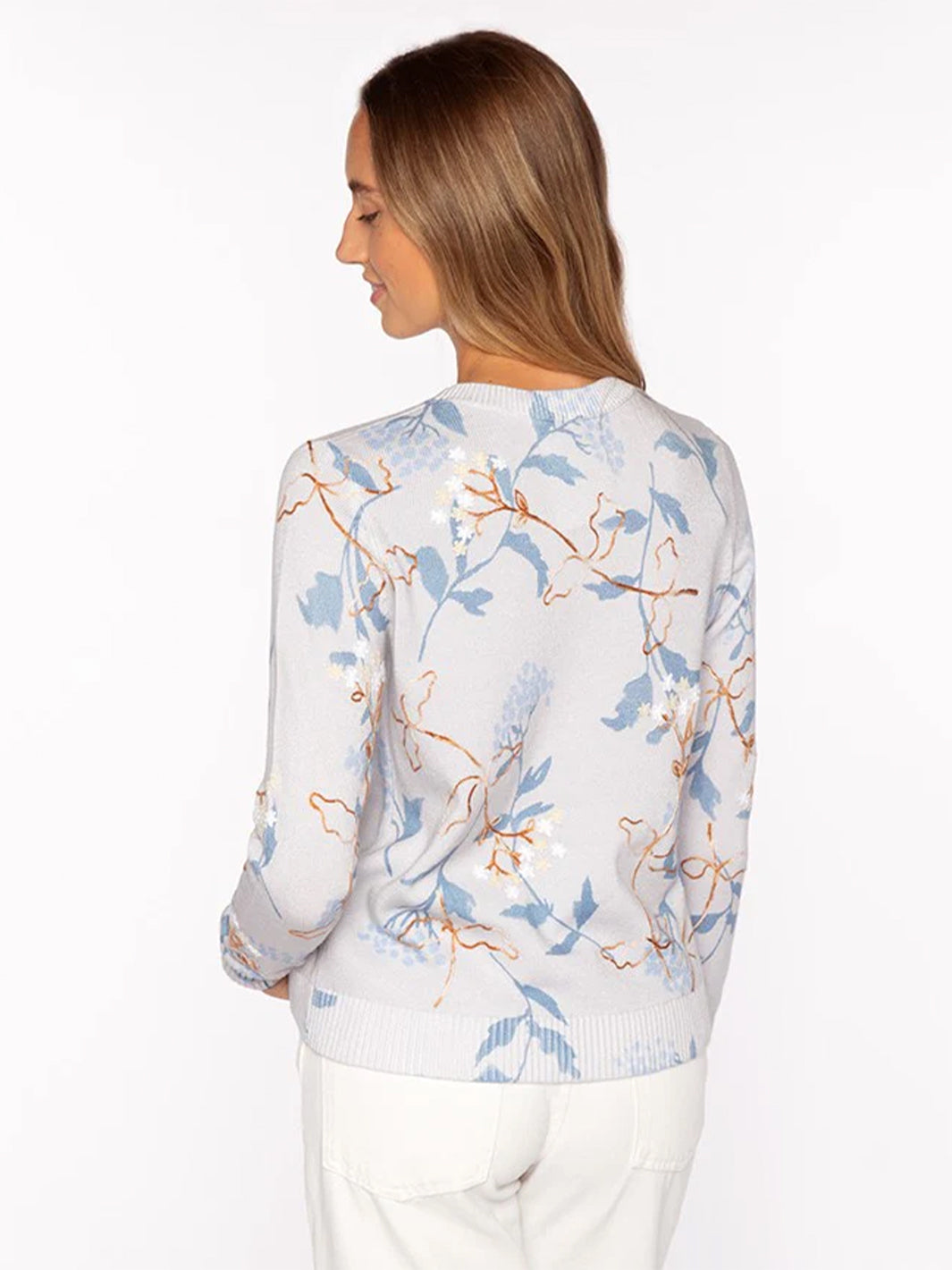 Printed & Embroidered Crew in Dove Multi