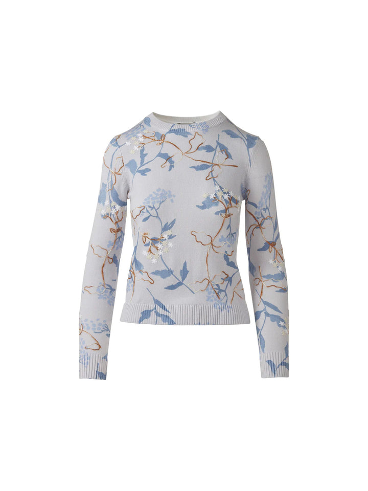 Printed & Embroidered Crew in Dove Multi