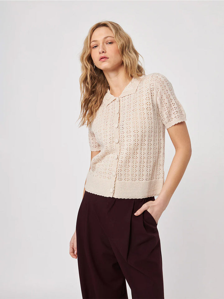 Crew Polo Short Sleeve Sweater in Pearl Blush