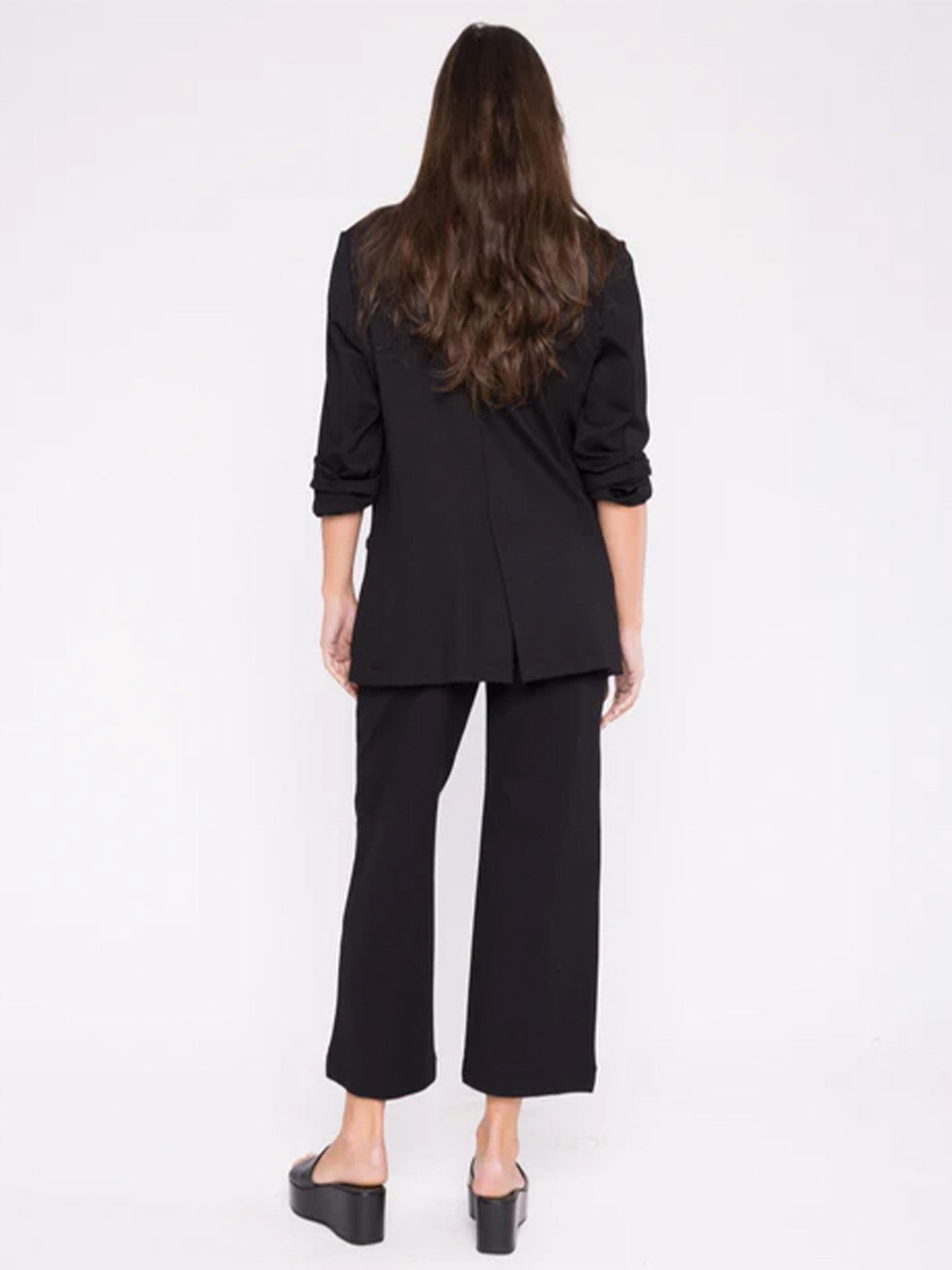 Cropped Ponte Knit Straight Leg Pant in Black