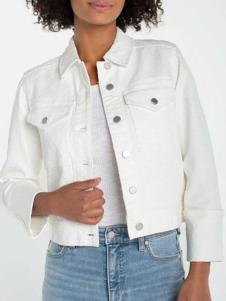 Bracelet Length High Cuff Cropped Jacket in White Diamond