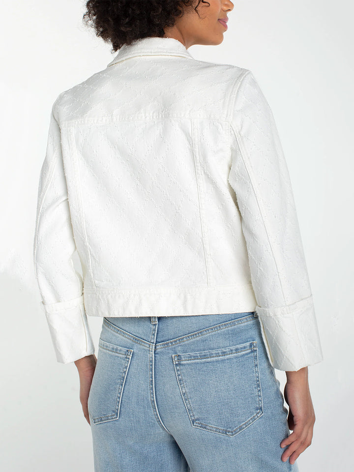 Bracelet Length High Cuff Cropped Jacket in White Diamond