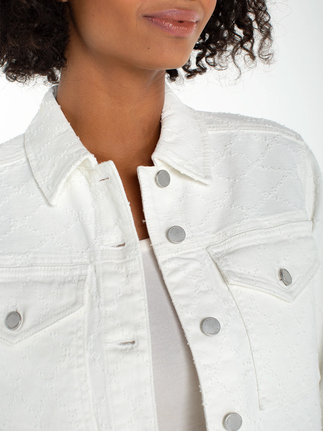 Bracelet Length High Cuff Cropped Jacket in White Diamond