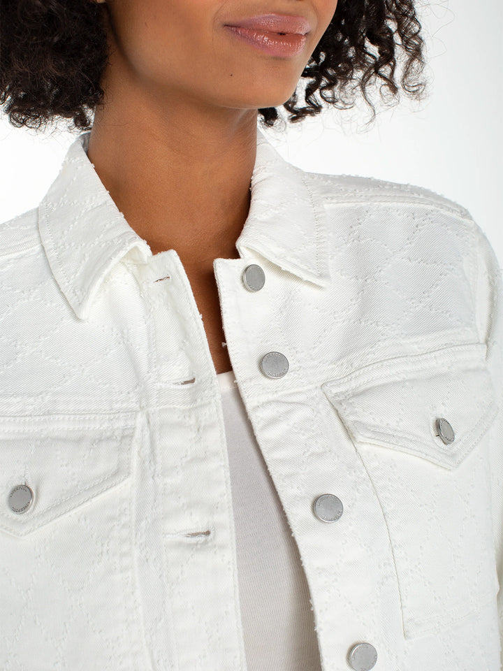 Bracelet Length High Cuff Cropped Jacket in White Diamond