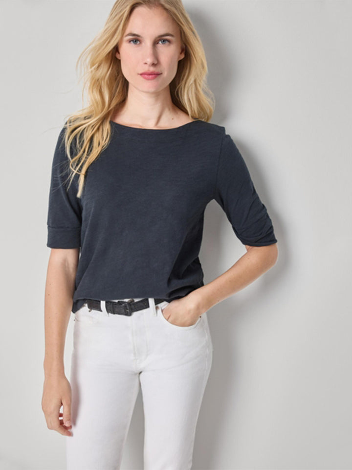 Cuffed Sleeve Boatneck in Black
