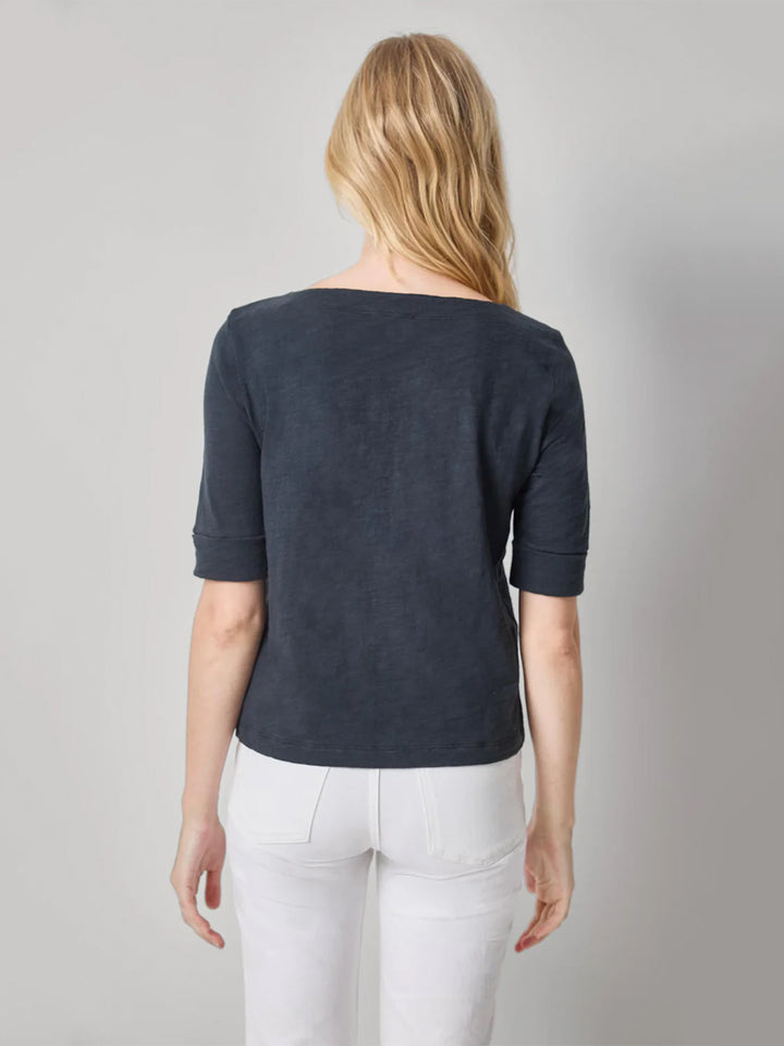 Cuffed Sleeve Boatneck in Black