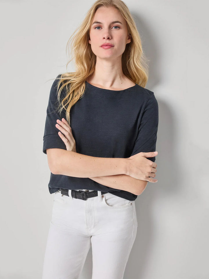 Cuffed Sleeve Boatneck in Black
