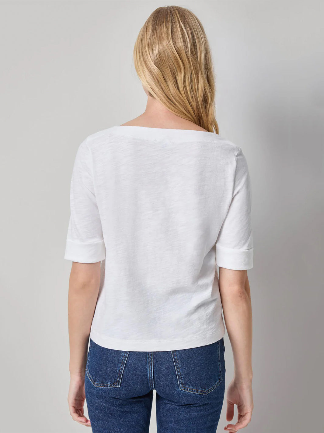 Cuffed Sleeve Boatneck in White