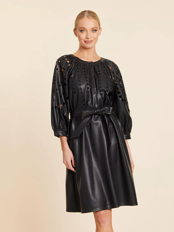 Faux Leather Cutout Circle Dress in Black