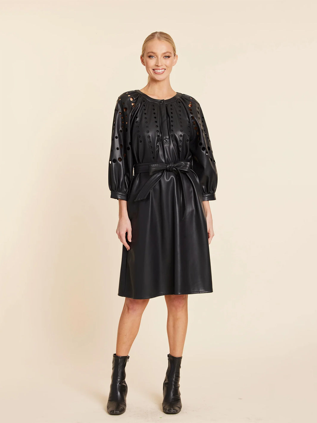 Faux Leather Cutout Circle Dress in Black