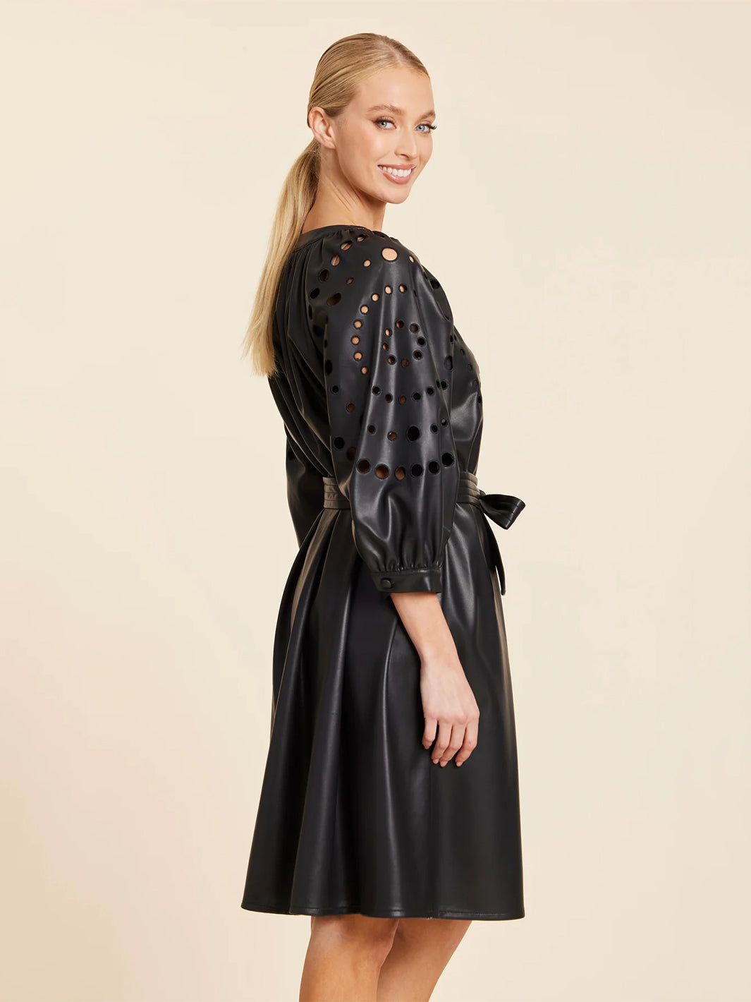 Faux Leather Cutout Circle Dress in Black