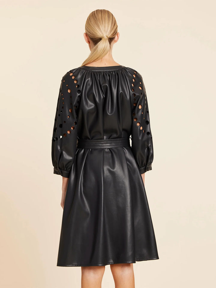 Faux Leather Cutout Circle Dress in Black