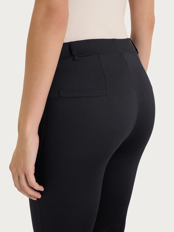 Satin Crop Flare Pant in Black