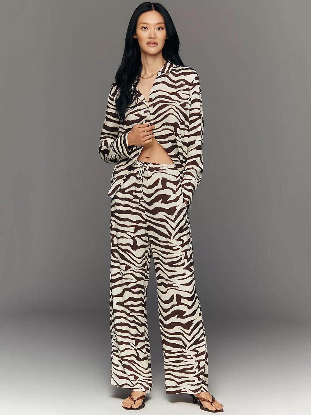 Saige Button-down Blouse in Espresso Zebra