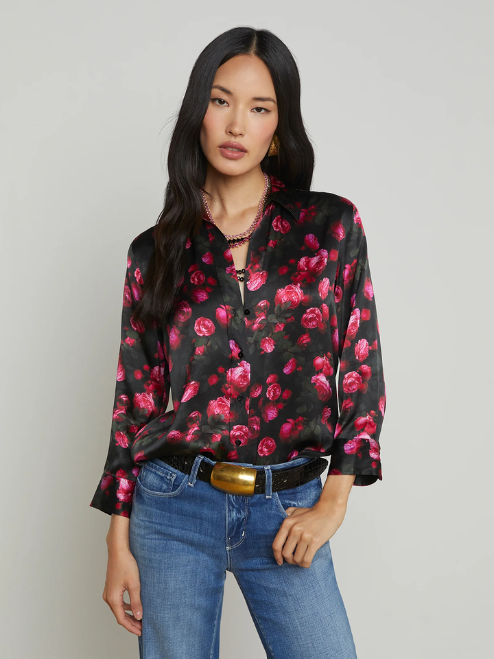 Dani 3/4 Sleeve Blouse in Black/Pink Rosa Chinesis