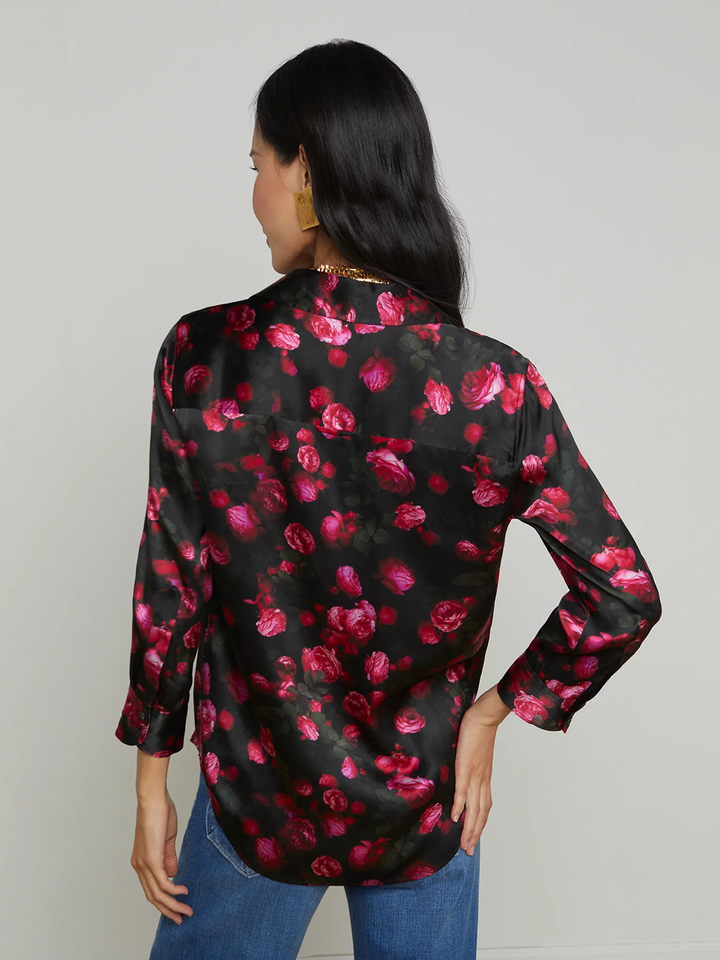 Dani 3/4 Sleeve Blouse in Black/Pink Rosa Chinesis