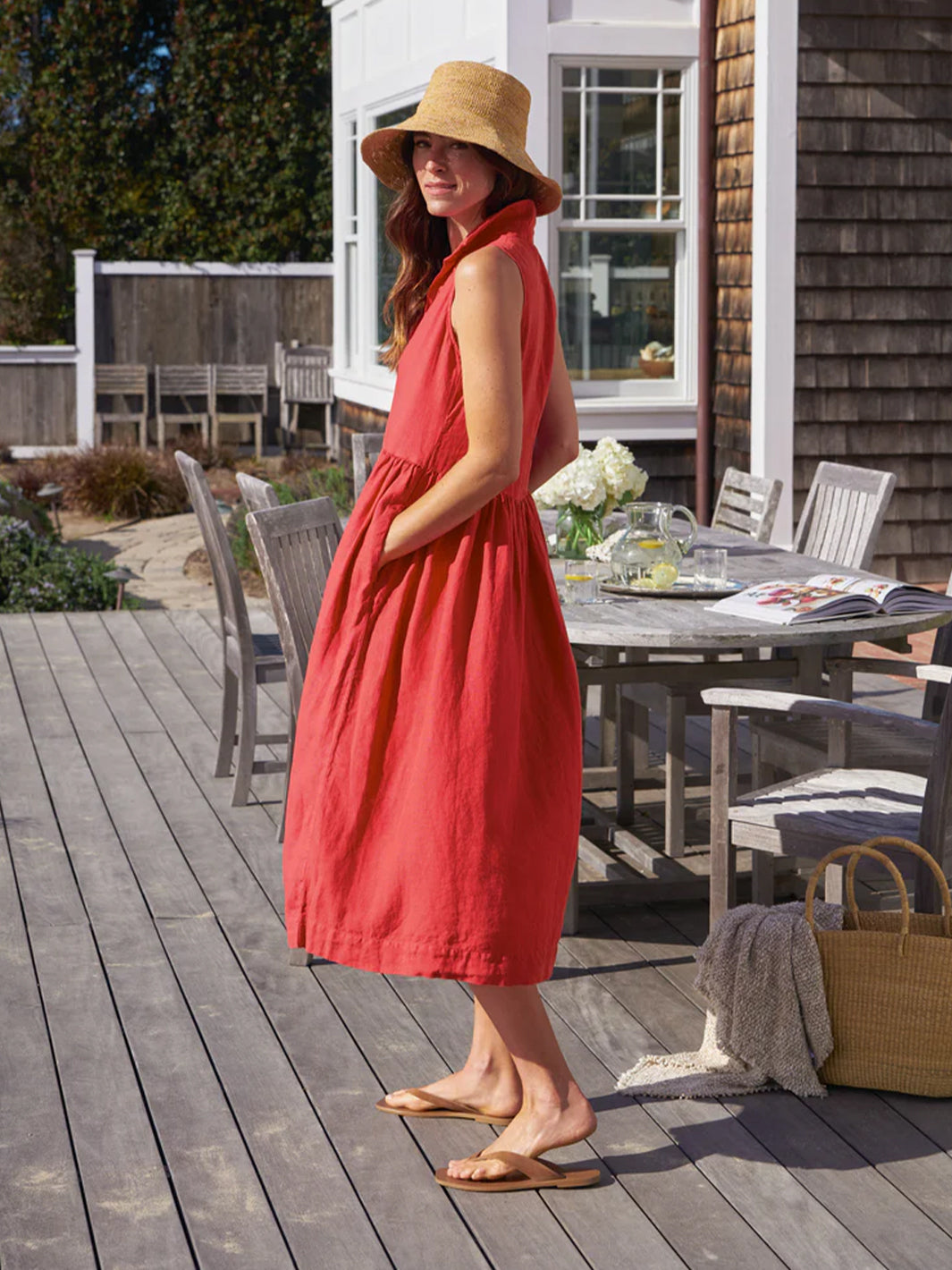 Daphne Popover Sleeveless Popover Dress in Summer Red