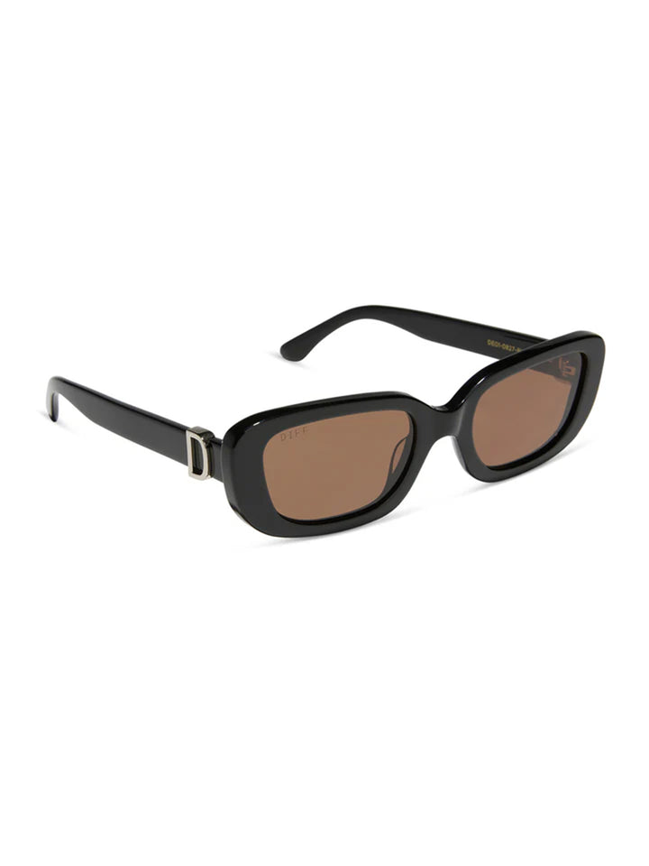 Daphne Rectange Sunglasses in Black Silver Metal Brown