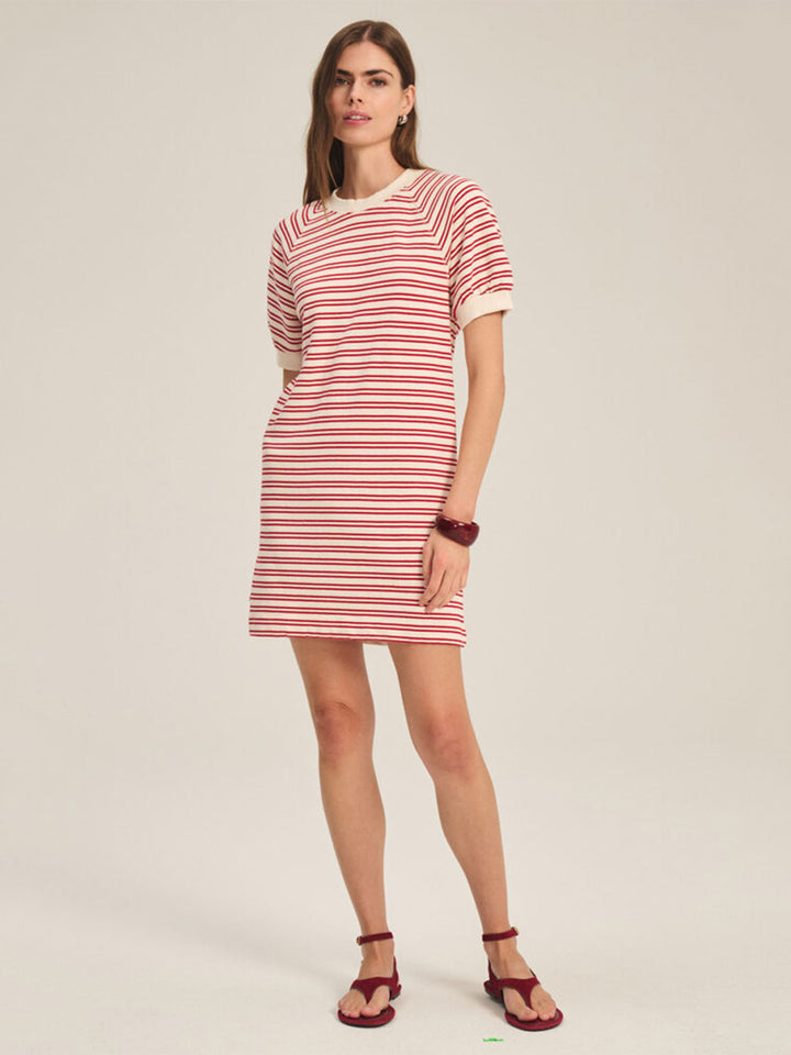 Darcie Raglan Tee Dress in Natural/Red Stripe