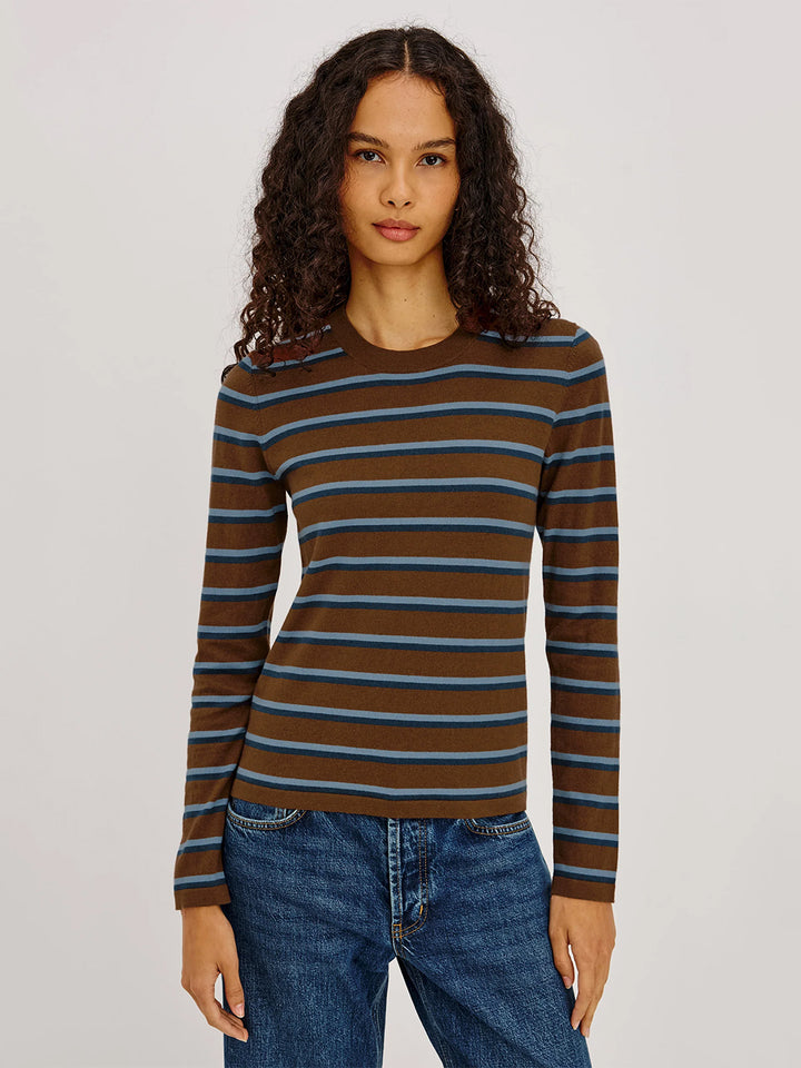 Davie Cotton Cashmere Long Sleeve Tee in Moch Stripe