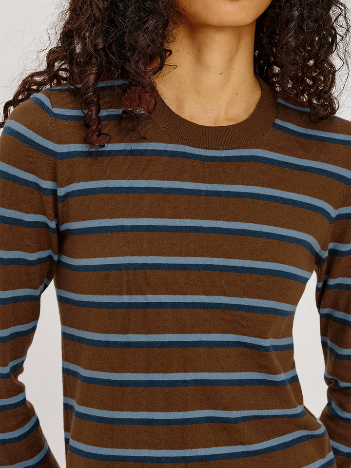 Davie Cotton Cashmere Long Sleeve Tee in Moch Stripe