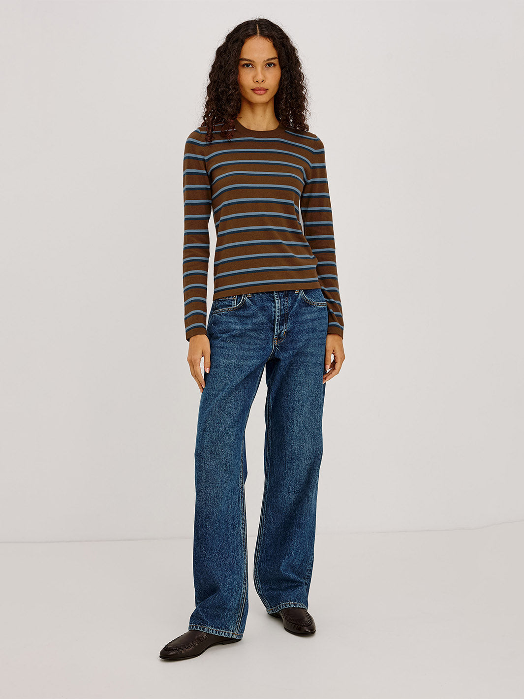 Davie Cotton Cashmere Stripe Sweater in Mocha Stripe