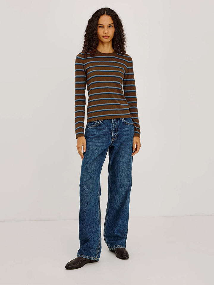 Davie Cotton Cashmere Long Sleeve Tee in Moch Stripe
