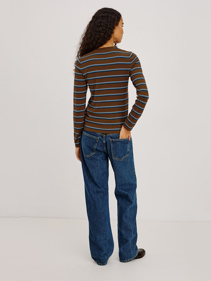 Davie Cotton Cashmere Stripe Sweater in Mocha Stripe