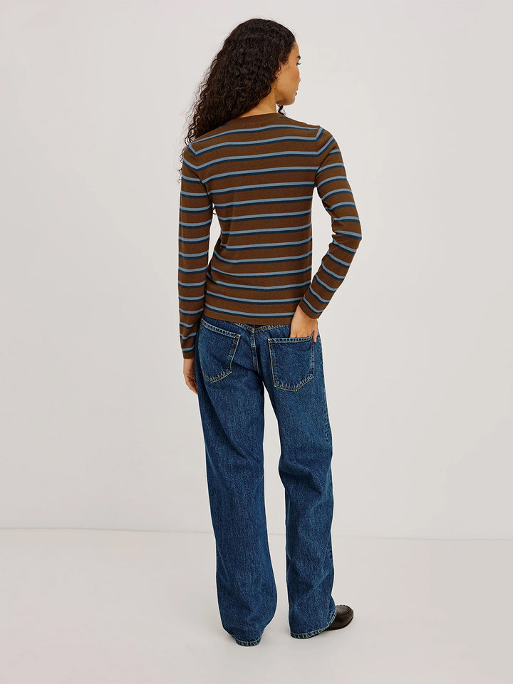 Davie Cotton Cashmere Long Sleeve Tee in Moch Stripe