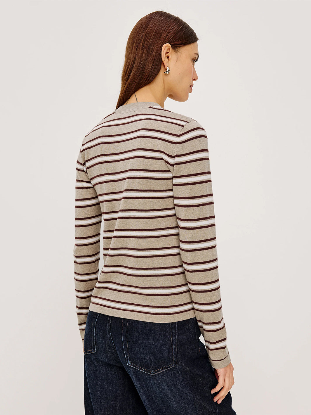 Davie Cotton Cashmere Long Sleeve Tee in Heather Oat Stripe
