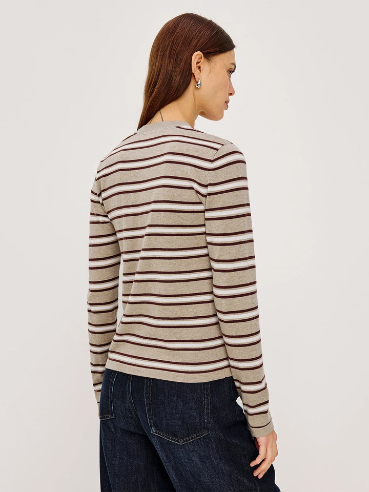 Davie Cotton Cashmere Long Sleeve Tee in Heather Oat Stripe