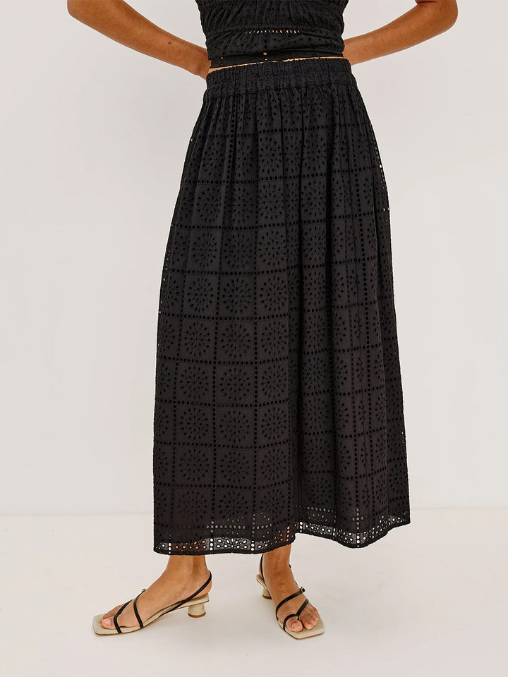 Dax Skirt in Black Grid Embroidery