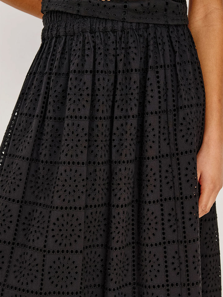 Dax Skirt in Black Grid Embroidery